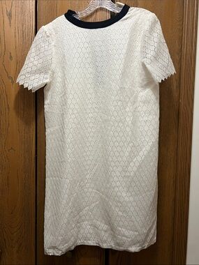 Band Of Outsiders White Lace Shift Dress with Black Collar